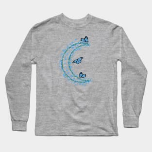 Crescent Moon Lunar Flowers Butterflies Long Sleeve T-Shirt